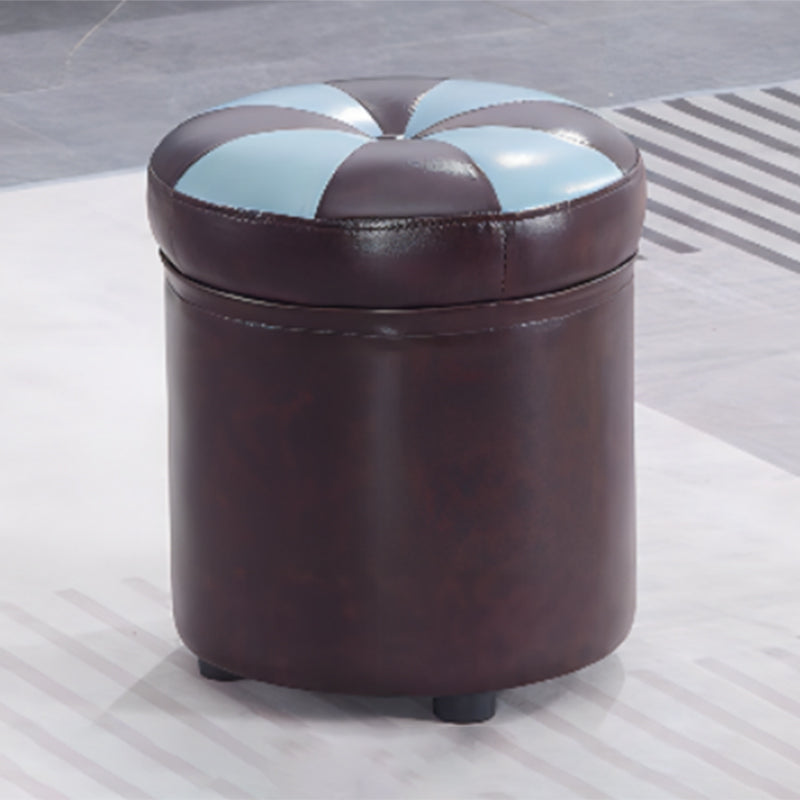 Modern Pouf Ottoman Faux Leather Tufted Geometric Printed Cylinder Shape Ottoman