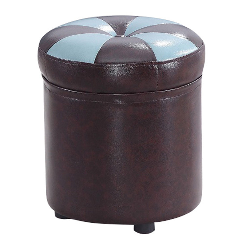 Modern Pouf Ottoman Faux Leather Tufted Geometric Printed Cylinder Shape Ottoman