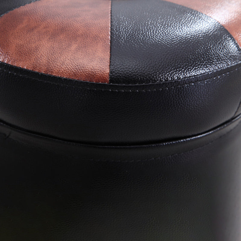 Modern Pouf Ottoman Faux Leather Tufted Geometric Printed Cylinder Shape Ottoman