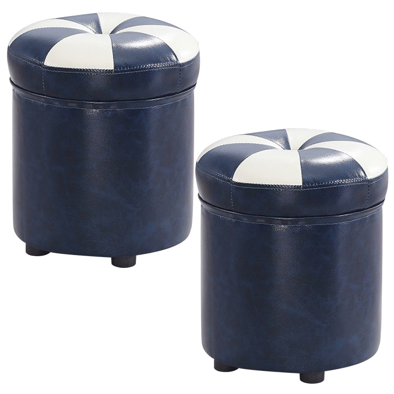 Modern Pouf Ottoman Faux Leather Tufted Geometric Printed Cylinder Shape Ottoman