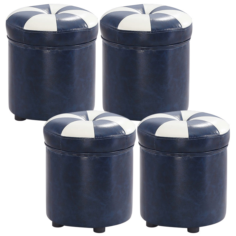 Modern Pouf Ottoman Faux Leather Tufted Geometric Printed Cylinder Shape Ottoman