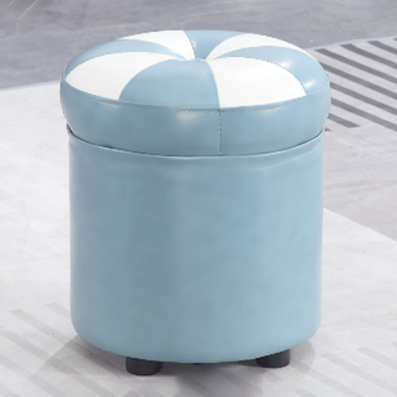 Modern Pouf Ottoman Faux Leather Tufted Geometric Printed Cylinder Shape Ottoman