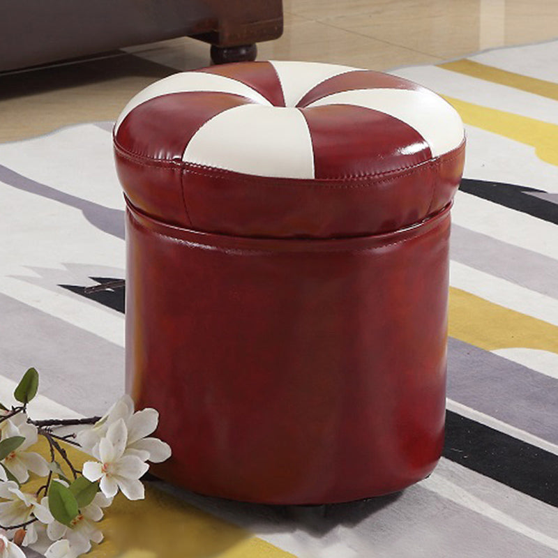 Modern Pouf Ottoman Faux Leather Tufted Geometric Printed Cylinder Shape Ottoman