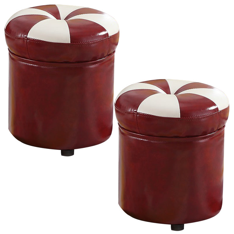 Modern Pouf Ottoman Faux Leather Tufted Geometric Printed Cylinder Shape Ottoman