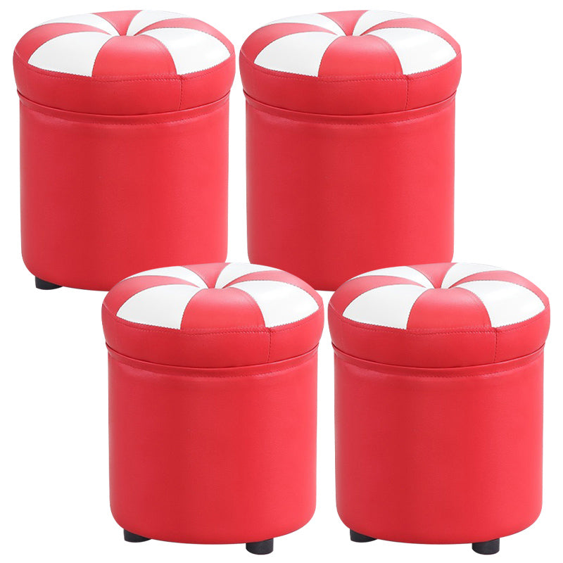 Modern Pouf Ottoman Faux Leather Tufted Geometric Printed Cylinder Shape Ottoman