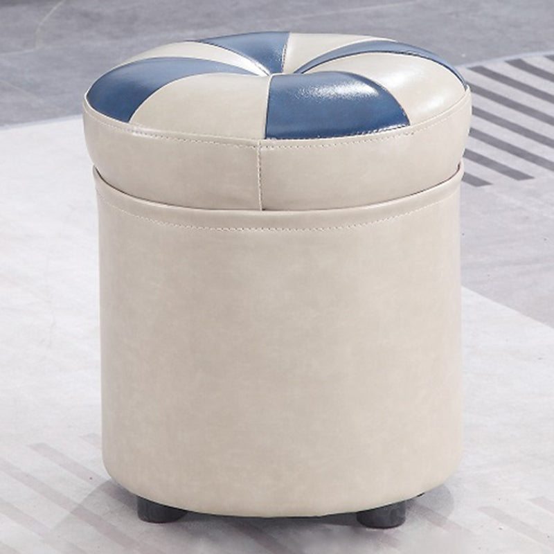 Modern Pouf Ottoman Faux Leather Tufted Geometric Printed Cylinder Shape Ottoman