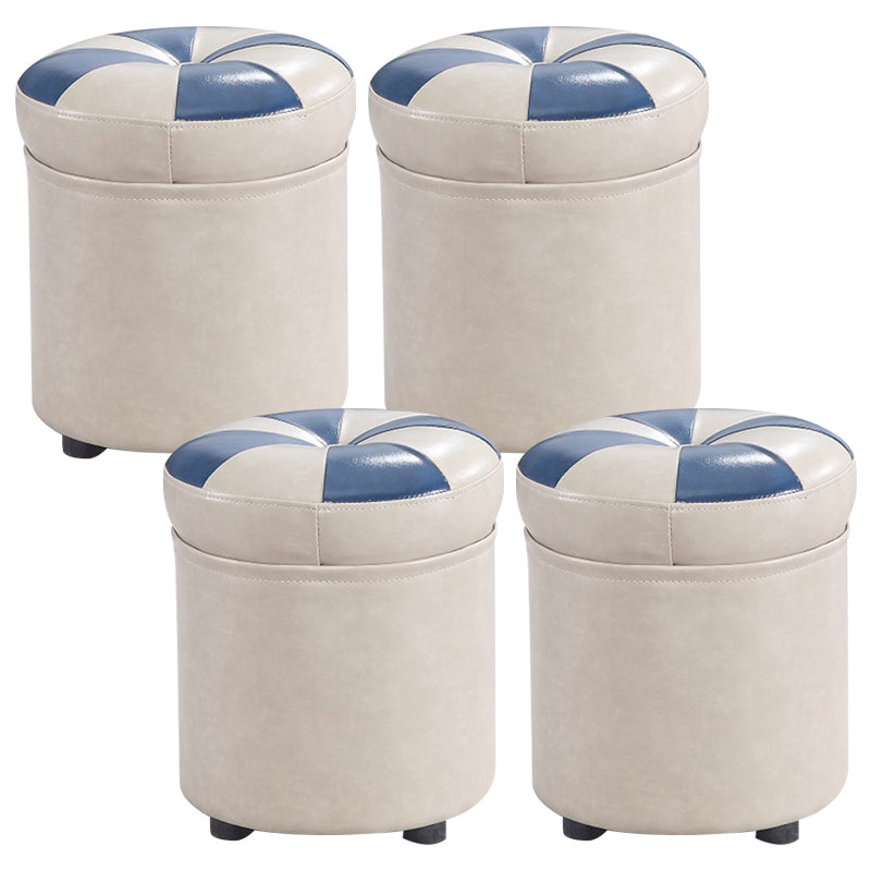 Modern Pouf Ottoman Faux Leather Tufted Geometric Printed Cylinder Shape Ottoman