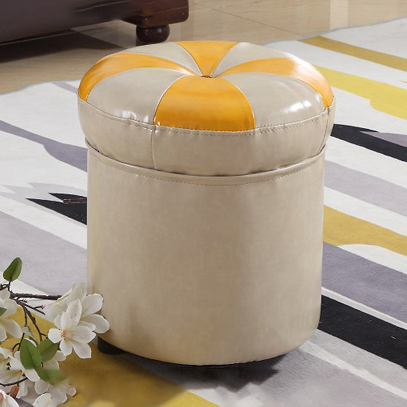 Modern Pouf Ottoman Faux Leather Tufted Geometric Printed Cylinder Shape Ottoman
