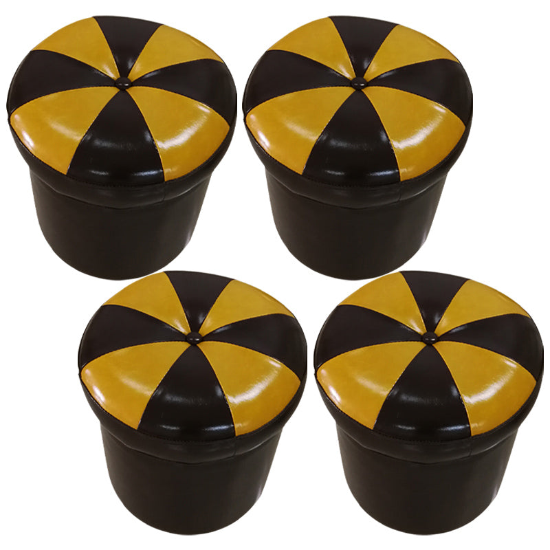 Modern Pouf Ottoman Faux Leather Tufted Geometric Printed Cylinder Shape Ottoman