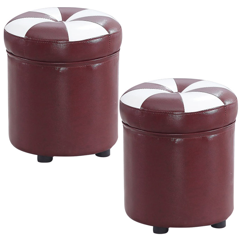 Modern Pouf Ottoman Faux Leather Tufted Geometric Printed Cylinder Shape Ottoman