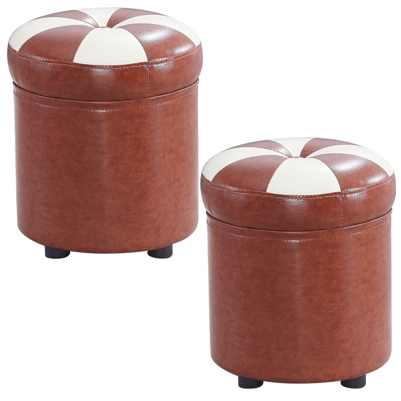 Modern Pouf Ottoman Faux Leather Tufted Geometric Printed Cylinder Shape Ottoman