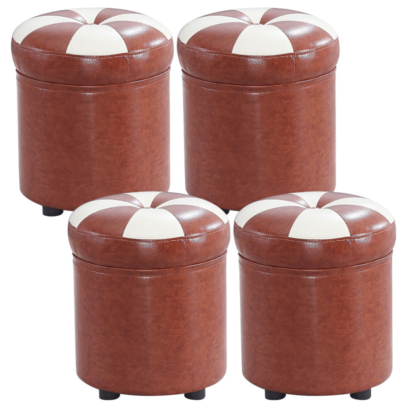 Modern Pouf Ottoman Faux Leather Tufted Geometric Printed Cylinder Shape Ottoman