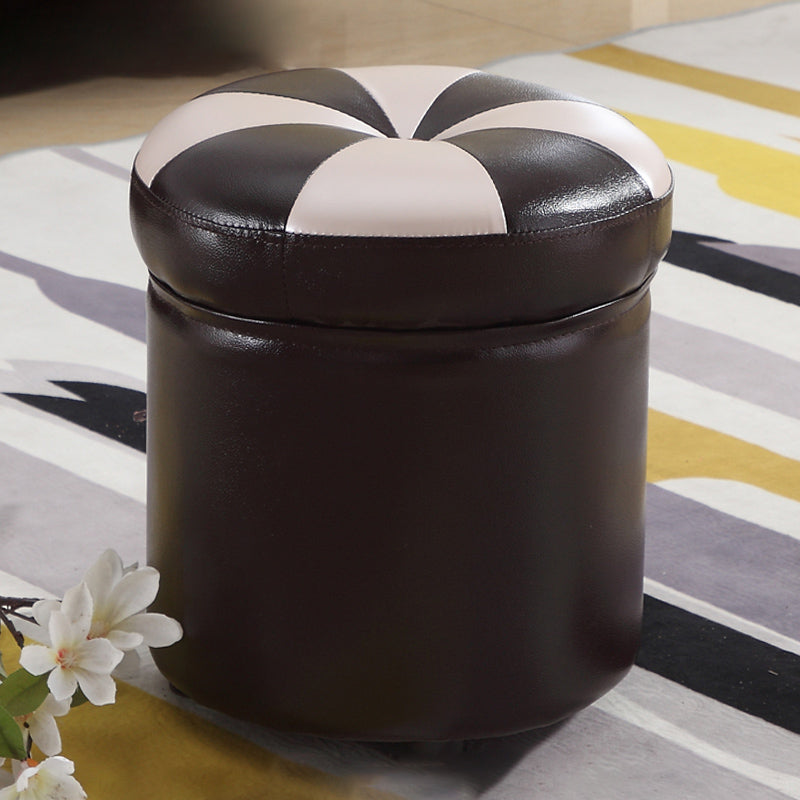 Modern Pouf Ottoman Faux Leather Tufted Geometric Printed Cylinder Shape Ottoman