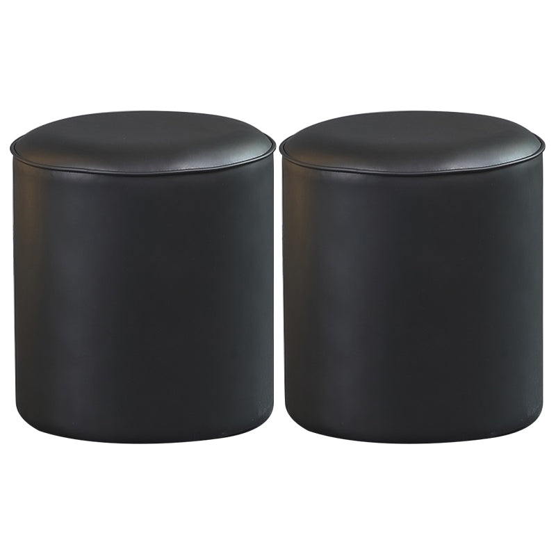 Contemporary Pouf Ottoman Genuine Leather Upholstered Solid Color Ottoman