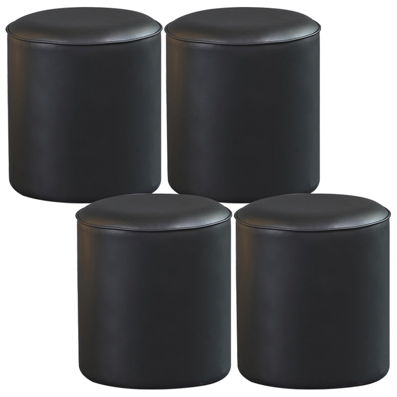 Contemporary Pouf Ottoman Genuine Leather Upholstered Solid Color Ottoman