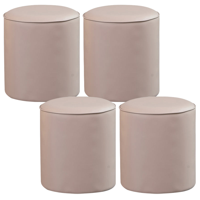 Contemporary Pouf Ottoman Genuine Leather Upholstered Solid Color Ottoman