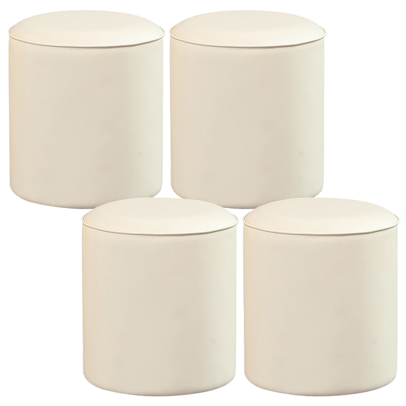 Contemporary Pouf Ottoman Genuine Leather Upholstered Solid Color Ottoman