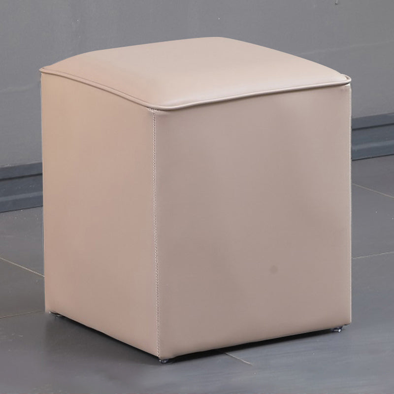 Contemporary Pouf Ottoman Genuine Leather Upholstered Solid Color Ottoman