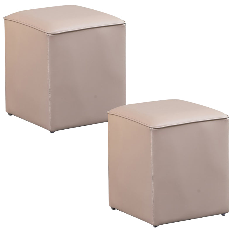 Contemporary Pouf Ottoman Genuine Leather Upholstered Solid Color Ottoman
