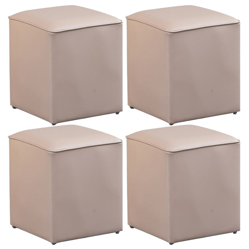 Contemporary Pouf Ottoman Genuine Leather Upholstered Solid Color Ottoman