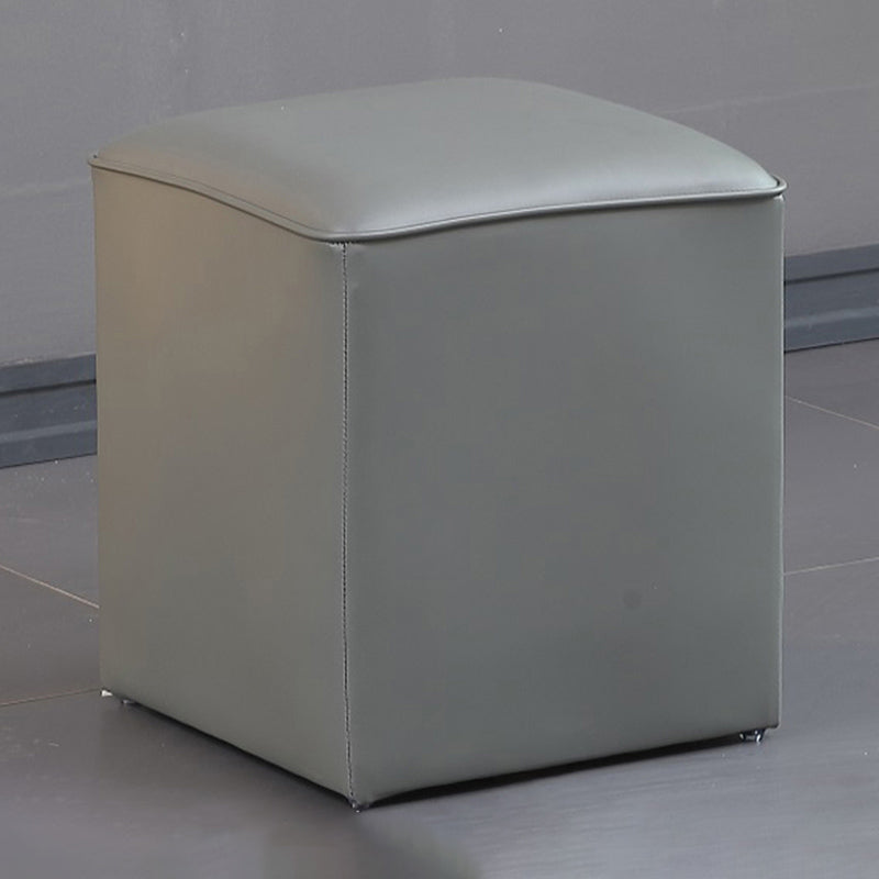 Contemporary Pouf Ottoman Genuine Leather Upholstered Solid Color Ottoman