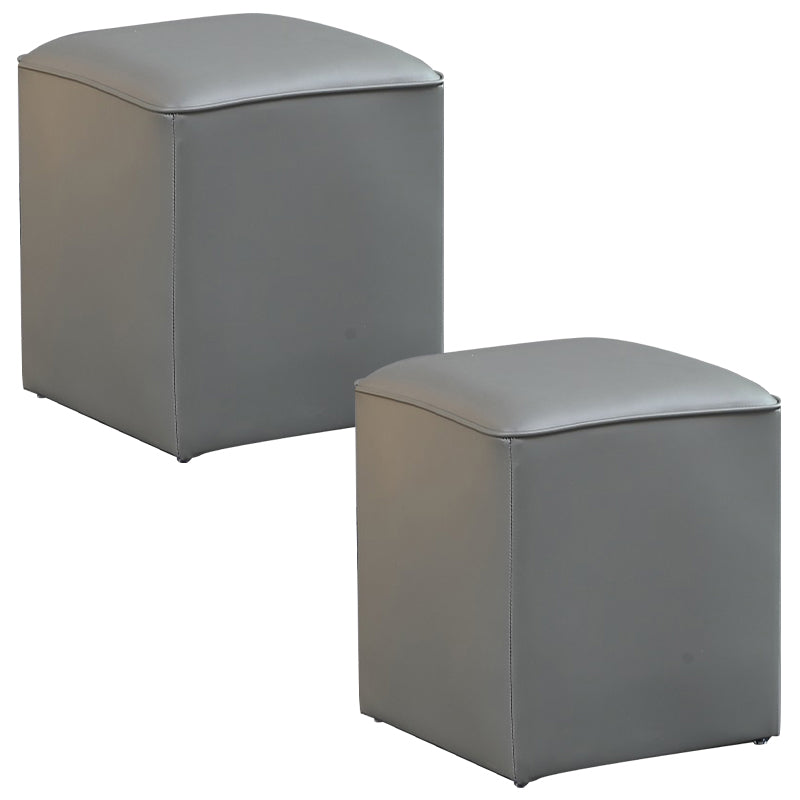 Contemporary Pouf Ottoman Genuine Leather Upholstered Solid Color Ottoman