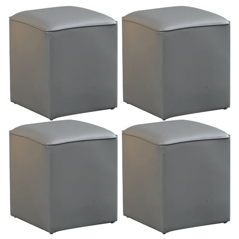 Contemporary Pouf Ottoman Genuine Leather Upholstered Solid Color Ottoman