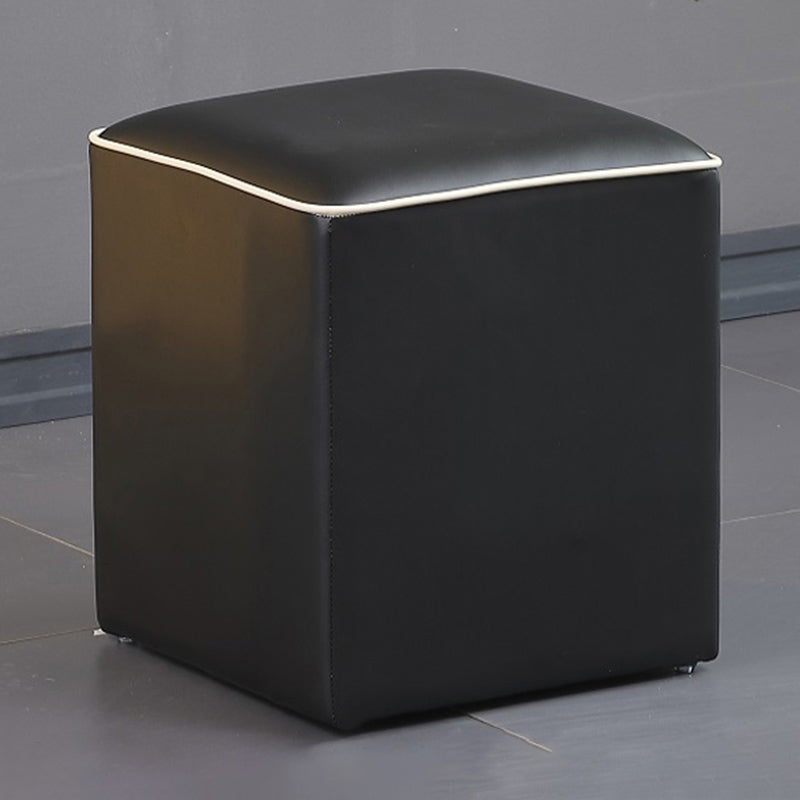 Contemporary Pouf Ottoman Genuine Leather Upholstered Solid Color Ottoman