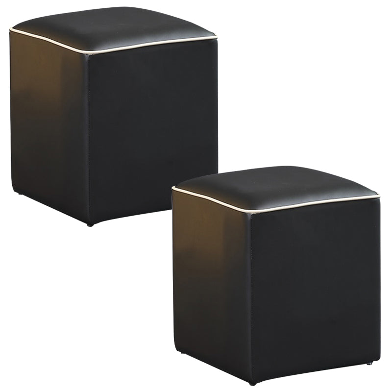 Contemporary Pouf Ottoman Genuine Leather Upholstered Solid Color Ottoman