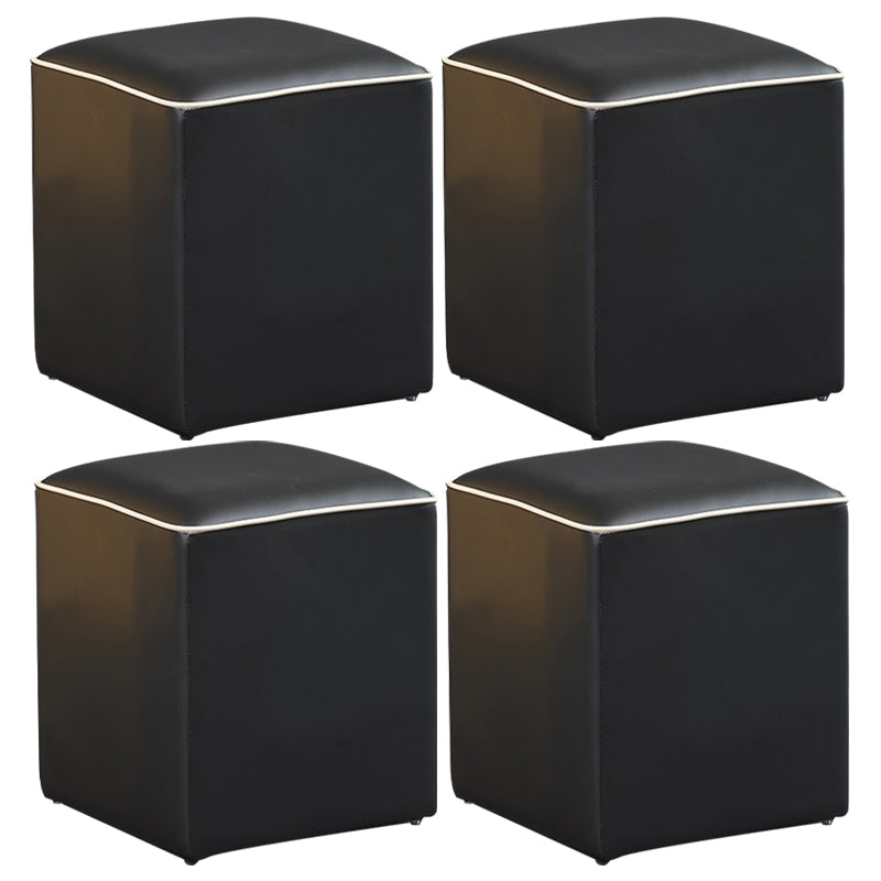 Contemporary Pouf Ottoman Genuine Leather Upholstered Solid Color Ottoman