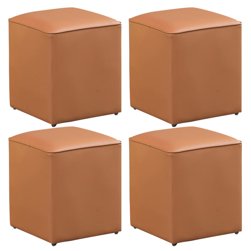 Contemporary Pouf Ottoman Genuine Leather Upholstered Solid Color Ottoman