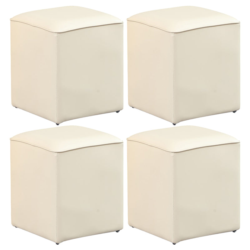 Contemporary Pouf Ottoman Genuine Leather Upholstered Solid Color Ottoman