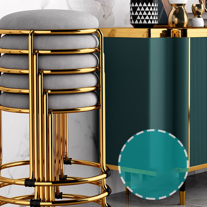 Velvet Upholstered Ottoman Solid Color Round Contemporary Metal Frame Ottoman