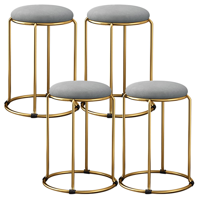 Velvet Upholstered Ottoman Solid Color Round Contemporary Metal Frame Ottoman
