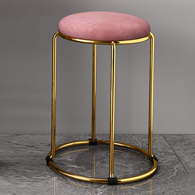 Velvet Upholstered Ottoman Solid Color Round Contemporary Metal Frame Ottoman