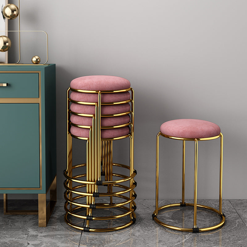 Velvet Upholstered Ottoman Solid Color Round Contemporary Metal Frame Ottoman