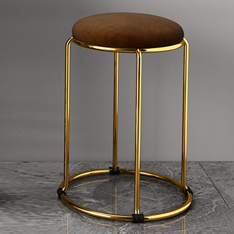 Velvet Upholstered Ottoman Solid Color Round Contemporary Metal Frame Ottoman