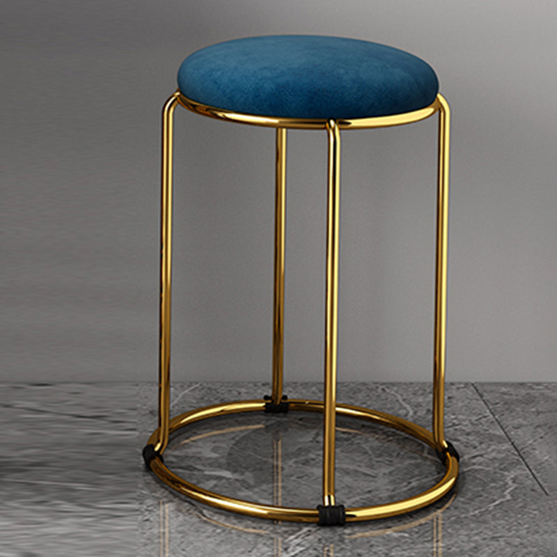 Velvet Upholstered Ottoman Solid Color Round Contemporary Metal Frame Ottoman