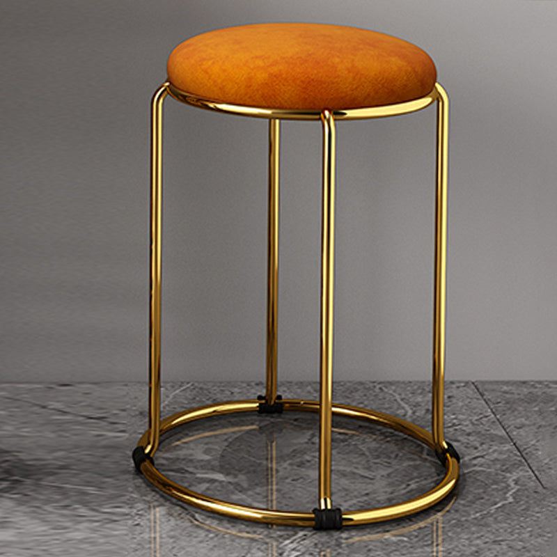 Velvet Upholstered Ottoman Solid Color Round Contemporary Metal Frame Ottoman