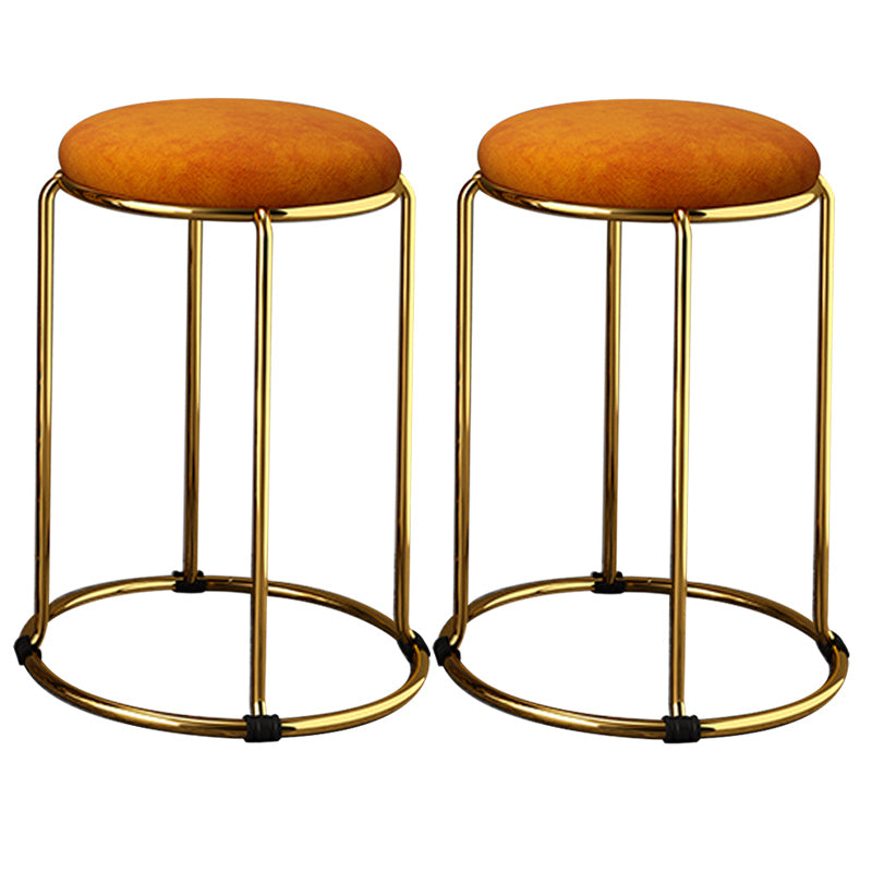 Velvet Upholstered Ottoman Solid Color Round Contemporary Metal Frame Ottoman