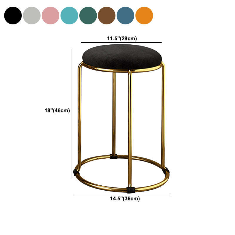 Velvet Upholstered Ottoman Solid Color Round Contemporary Metal Frame Ottoman