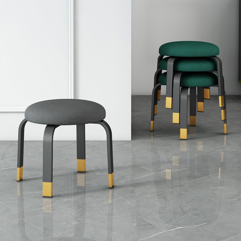 Fabric Round Water Resistant Ottoman Modern Solid Color Metal Frame Ottoman