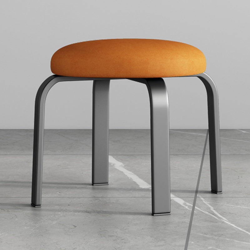 Fabric Round Water Resistant Ottoman Modern Solid Color Metal Frame Ottoman