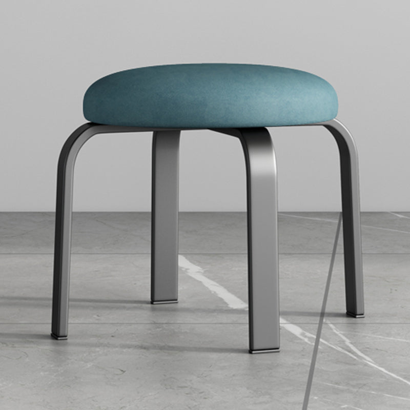 Fabric Round Water Resistant Ottoman Modern Solid Color Metal Frame Ottoman