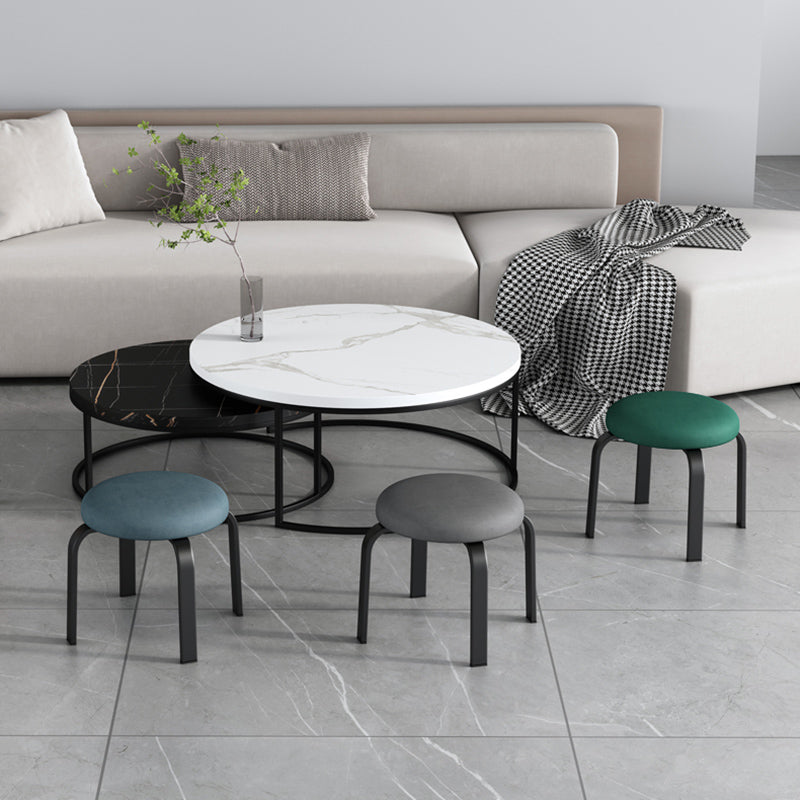 Fabric Round Water Resistant Ottoman Modern Solid Color Metal Frame Ottoman