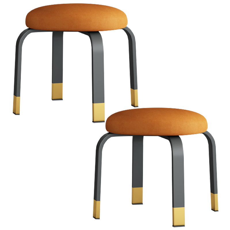 Fabric Round Water Resistant Ottoman Modern Solid Color Metal Frame Ottoman