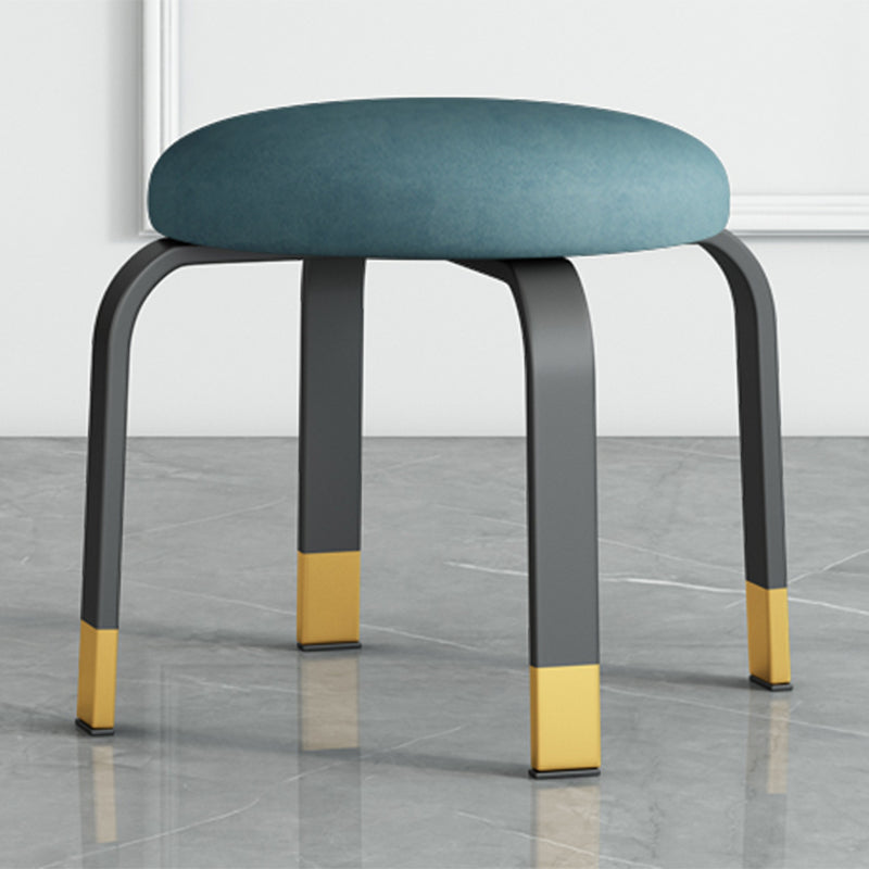 Fabric Round Water Resistant Ottoman Modern Solid Color Metal Frame Ottoman