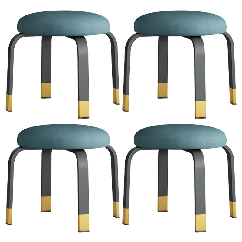 Fabric Round Water Resistant Ottoman Modern Solid Color Metal Frame Ottoman