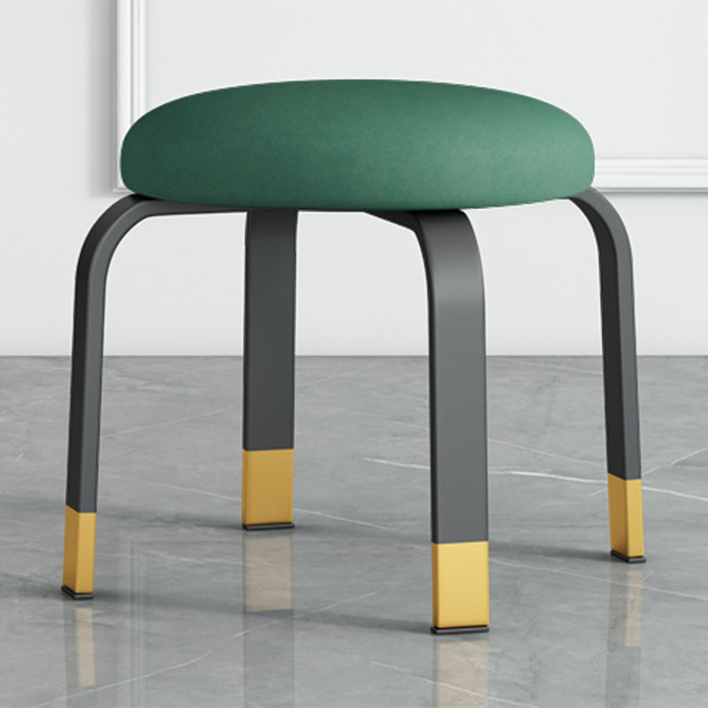 Fabric Round Water Resistant Ottoman Modern Solid Color Metal Frame Ottoman