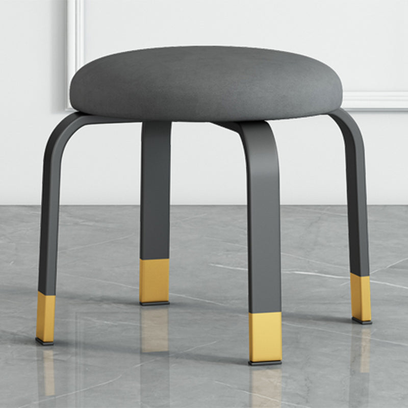 Fabric Round Water Resistant Ottoman Modern Solid Color Metal Frame Ottoman